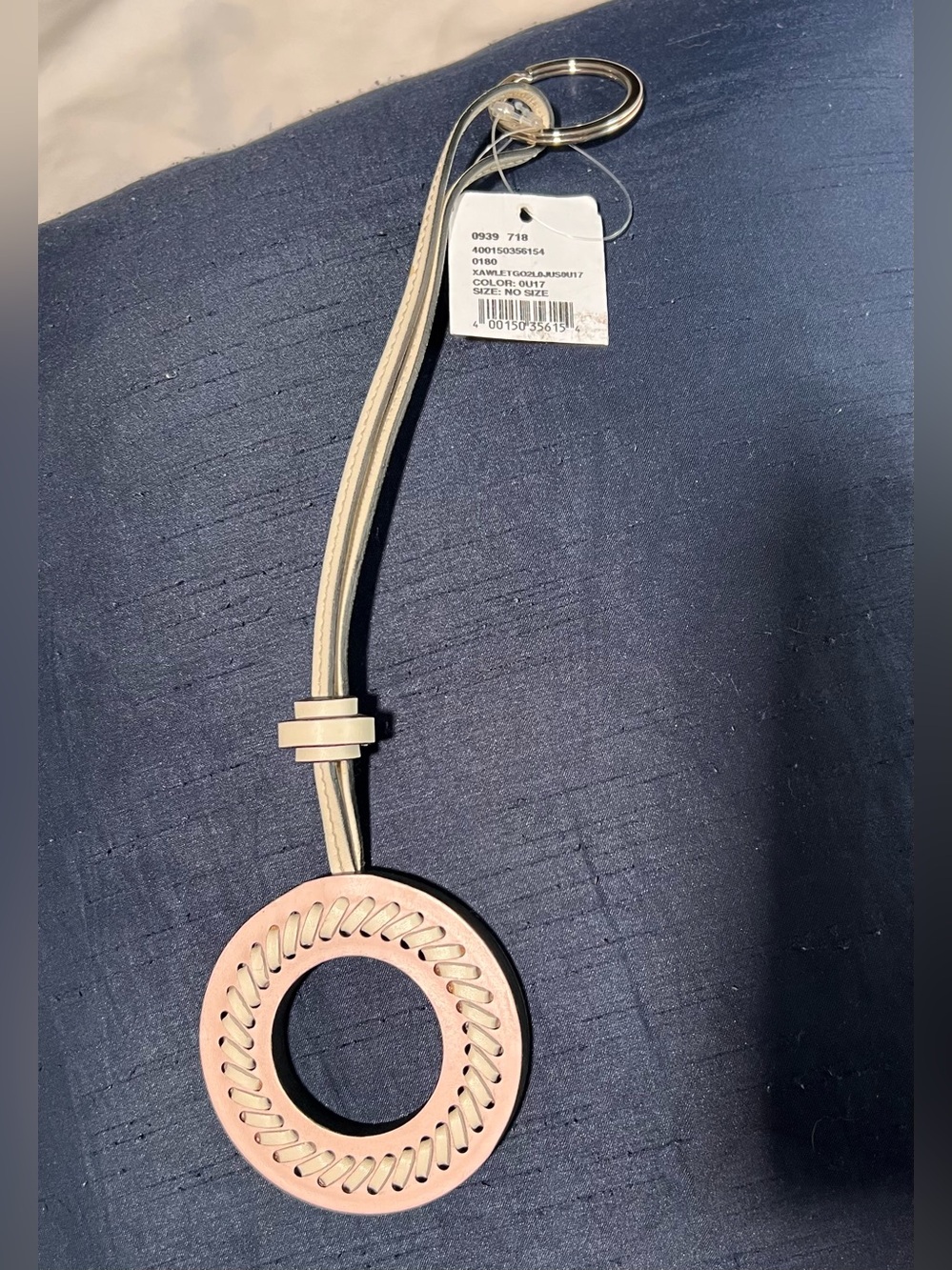 Chloe dusty pink & tan luxury Leather Circle Pendant Keychain